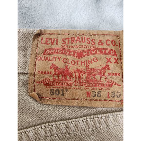 Vintage Levi's 501 XX Button Fly Denim Jeans Size W36 L30 Tan Straight Cotton - Picture 7 of 15